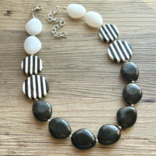 Load image into Gallery viewer, Black & White Chunky Statement Necklace single Strand Beaded jewelry, bridesmaid bib wedding, white bubble necklace resin