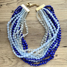 Load image into Gallery viewer, Vintage 11 Strand Blue Ombré Resin Beaded Necklace jewelry, beaded chunky statement, neutral bridesmaid wedding bridal jewelry thick royal