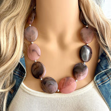 Load image into Gallery viewer, Blush Pink & Brown Swirl Chunky Statement Necklace, Big beaded jewelry, single Strand Statement, Bib bridesmaid wedding chocolate