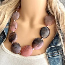 Load image into Gallery viewer, Blush Pink & Brown Swirl Chunky Statement Necklace, Big beaded jewelry, single Strand Statement, Bib bridesmaid wedding chocolate