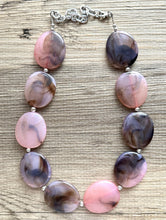 Load image into Gallery viewer, Blush Pink & Brown Swirl Chunky Statement Necklace, Big beaded jewelry, single Strand Statement, Bib bridesmaid wedding chocolate