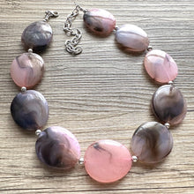 Load image into Gallery viewer, Blush Pink & Brown Swirl Chunky Statement Necklace, Big beaded jewelry, single Strand Statement, Bib bridesmaid wedding chocolate