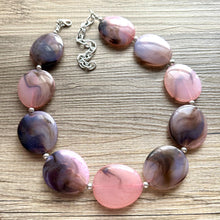 Load image into Gallery viewer, Blush Pink & Brown Swirl Chunky Statement Necklace, Big beaded jewelry, single Strand Statement, Bib bridesmaid wedding chocolate