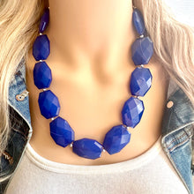 Load image into Gallery viewer, Royal Blue Necklace, single strand sapphire big beaded chunky statement necklace, blue necklace, Sports team necklace, royal blue jewelry