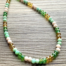 Load image into Gallery viewer, Lucky Patrick Green Chunky Statement Necklace 1 Strand Beaded gold cream jewelry bridesmaid earrings gold st pattys, lime emerald