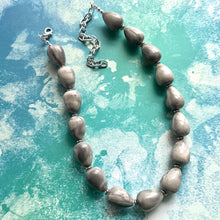 Load image into Gallery viewer, Gray Dyed Swirl Resin Chunky Statement Necklace single Strand Beaded jewelry, bridesmaid bib wedding, gray bubble necklace silver chain