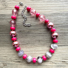 Load image into Gallery viewer, Bubblegum Pink Statement Necklace, Chunky Jewelry Big Beaded jewelry, Single Strand Necklace, hot pink jewelry, hot pink necklace jewelry