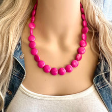 Load image into Gallery viewer, Dark Pink Single Strand Big Beaded Statement Necklace, pink Jewelry set, pink earrings, pink beaded necklace, bridesmaid necklace, magenta