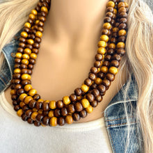 Load image into Gallery viewer, 5 Strand Vintage Wood Beaded Necklace, brown Jewelry Chunky statement necklace, big beaded necklace jewelry, natural smooth wood