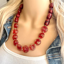 Load image into Gallery viewer, Gold & Red Jewel Statement Necklace, Chunky 1 Strand Jewelry, gold red necklace, glass bib beaded necklace thick collar bead lampwork