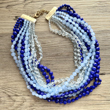Load image into Gallery viewer, Vintage 11 Strand Blue Ombré Resin Beaded Necklace jewelry, beaded chunky statement, neutral bridesmaid wedding bridal jewelry thick royal