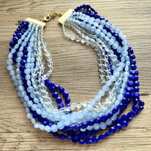 Load image into Gallery viewer, Vintage 11 Strand Blue Ombré Resin Beaded Necklace jewelry, beaded chunky statement, neutral bridesmaid wedding bridal jewelry thick royal