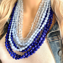 Load image into Gallery viewer, Vintage 11 Strand Blue Ombré Resin Beaded Necklace jewelry, beaded chunky statement, neutral bridesmaid wedding bridal jewelry thick royal
