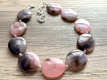 Load image into Gallery viewer, Blush Pink & Brown Swirl Chunky Statement Necklace, Big beaded jewelry, single Strand Statement, Bib bridesmaid wedding chocolate