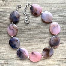 Load image into Gallery viewer, Blush Pink & Brown Swirl Chunky Statement Necklace, Big beaded jewelry, single Strand Statement, Bib bridesmaid wedding chocolate