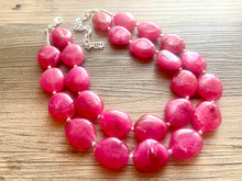 Load image into Gallery viewer, Magenta Big Beaded Statement Necklace, beaded jewelry, pink beaded necklace, dark pink necklace chunky beaded bib earrings
