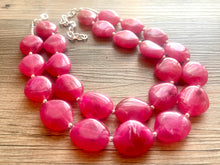 Load image into Gallery viewer, Magenta Big Beaded Statement Necklace, beaded jewelry, pink beaded necklace, dark pink necklace chunky beaded bib earrings
