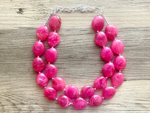Load image into Gallery viewer, Magenta Big Beaded Statement Necklace, beaded jewelry, pink beaded necklace, dark pink necklace chunky beaded bib earrings