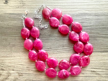 Load image into Gallery viewer, Magenta Big Beaded Statement Necklace, beaded jewelry, pink beaded necklace, dark pink necklace chunky beaded bib earrings