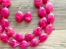 Load image into Gallery viewer, Magenta Big Beaded Statement Necklace, beaded jewelry, pink beaded necklace, dark pink necklace chunky beaded bib earrings