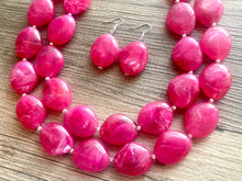 Load image into Gallery viewer, Magenta Big Beaded Statement Necklace, beaded jewelry, pink beaded necklace, dark pink necklace chunky beaded bib earrings