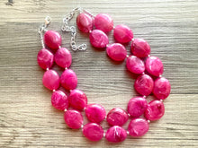 Load image into Gallery viewer, Magenta Big Beaded Statement Necklace, beaded jewelry, pink beaded necklace, dark pink necklace chunky beaded bib earrings