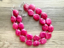 Load image into Gallery viewer, Magenta Big Beaded Statement Necklace, beaded jewelry, pink beaded necklace, dark pink necklace chunky beaded bib earrings