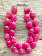 Load image into Gallery viewer, Magenta Big Beaded Statement Necklace, beaded jewelry, pink beaded necklace, dark pink necklace chunky beaded bib earrings
