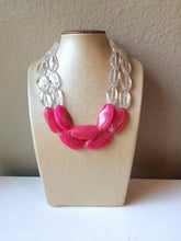 Load image into Gallery viewer, Pink & Clear Statement Necklace - big Beaded Chunky Jewelry - Double Strand wedding or everyday large bead multi strand