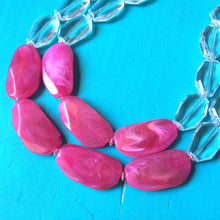 Load image into Gallery viewer, Pink & Clear Statement Necklace - big Beaded Chunky Jewelry - Double Strand wedding or everyday large bead multi strand