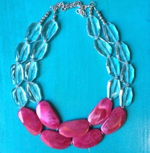 Load image into Gallery viewer, Pink & Clear Statement Necklace - big Beaded Chunky Jewelry - Double Strand wedding or everyday large bead multi strand