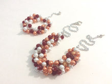 Load image into Gallery viewer, Maroon & Orange Cluster Necklace and Bracelet - Virginia Jewelry - Everyday Bridesmaid Wedding Casual Cluster Garnet and orange