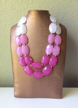 Load image into Gallery viewer, Pink Ombre Necklace - Double strand bright jewelry - big beaded chunky statement blush magenta white
