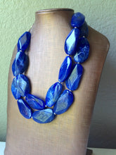 Load image into Gallery viewer, Creamy Big Bead Dark Blue Necklace, Double Strand Statement Jewelry, Royal Navy Chunky bib bridesmaid, everyday bubble jewelry mosaic