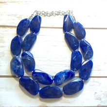 Load image into Gallery viewer, Creamy Big Bead Dark Blue Necklace, Double Strand Statement Jewelry, Royal Navy Chunky bib bridesmaid, everyday bubble jewelry mosaic