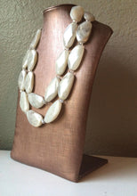 Load image into Gallery viewer, Big Beaded beige necklace, Cream Necklace, Double Strand Statement Jewelry, Off White extra Chunky Bib Bone Necklace eggshell