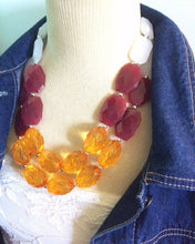 Load image into Gallery viewer, Maroon & Orange Double Strand Necklace, Virginia Jewelry, Chunky statement Blacksburg, maroon and orange necklace, orange