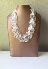 Load image into Gallery viewer, White Clear Statement Jewelry Set, big Beaded Chunky necklace bracelet earrings, Double Strand wedding or everyday multi strand bridesmaid