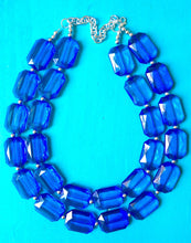 Load image into Gallery viewer, Royal Blue Statement Necklace, Chunky Jewelry Big Beaded Double Strand Necklace, Dark Blue Necklace, Blue Jewelry Set, Dark Blue Beaded