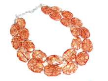 Load image into Gallery viewer, Crackle Orange Statement Necklace, Big Beaded necklace, chunky orange necklace, fall wedding, orange jewelry, pumpkin jewelry halloween