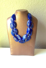 Load image into Gallery viewer, Big Bead Dark Blue Necklace - Double Strand Statement Jewelry - Royal Navy Chunky bib bridesmaid or everyday bubble jewelry