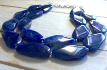 Load image into Gallery viewer, Creamy Big Bead Dark Blue Necklace, Double Strand Statement Jewelry, Royal Navy Chunky bib bridesmaid, everyday bubble jewelry mosaic