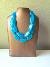 Load image into Gallery viewer, Ocean Blue Necklace, Double Strand Statement Jewelry, Caribbean Chunky bib bridesmaid, everyday bridesmaid jewelry turquoise teal