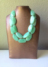 Load image into Gallery viewer, Big Bead Mint Jewelry Set, Necklace Double Strand Statement Jewelry, mint earrings, light green Chunky bib bridesmaid, bubble jewelry