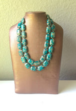 Load image into Gallery viewer, Turquoise Gray Chunky Statement Necklace & Earring Set - Blue Big beaded bib jewelry - Double Strand Statement, teal ash gifts for her