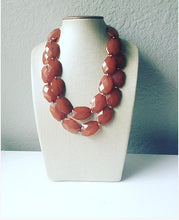 Load image into Gallery viewer, Chocolate Brown Necklace, Double strand jewelry, big beaded chunky  statement necklace, fall necklace, bridesmaid necklace, bib becklace