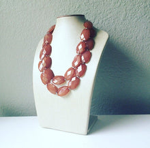 Load image into Gallery viewer, Chocolate Brown Necklace, Double strand jewelry, big beaded chunky  statement necklace, fall necklace, bridesmaid necklace, bib becklace
