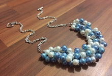 Load image into Gallery viewer, Blue & White Pearl Cluster Necklace, blue pearl necklace, blue and white, pearl necklace, wedding bridesmaid jewelry, carolina jewelry