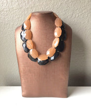 Load image into Gallery viewer, Black & champagne Necklace, multi strand jewelry, big beaded chunky statement necklace, black necklace, bridesmaid necklace, bib necklace,