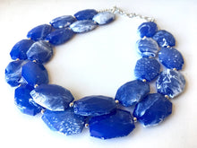 Load image into Gallery viewer, Blue & White Necklace, Double strand jewelry, big beaded chunky statement necklace, blue necklace, Kentucky necklace, blue white jewelry